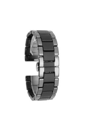 Samsung Galaxy Watch 46mm / 3 45mm / Gear S3 Kordon Mat Seramik Metal Kordon Parlak Siyah SKU: 354866