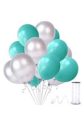 75 Adet Metalik Sedefli Su Yeşili-gümüş Balon,+5 Metre Balon Zinciri 2METALİKBALONZİNCİR75