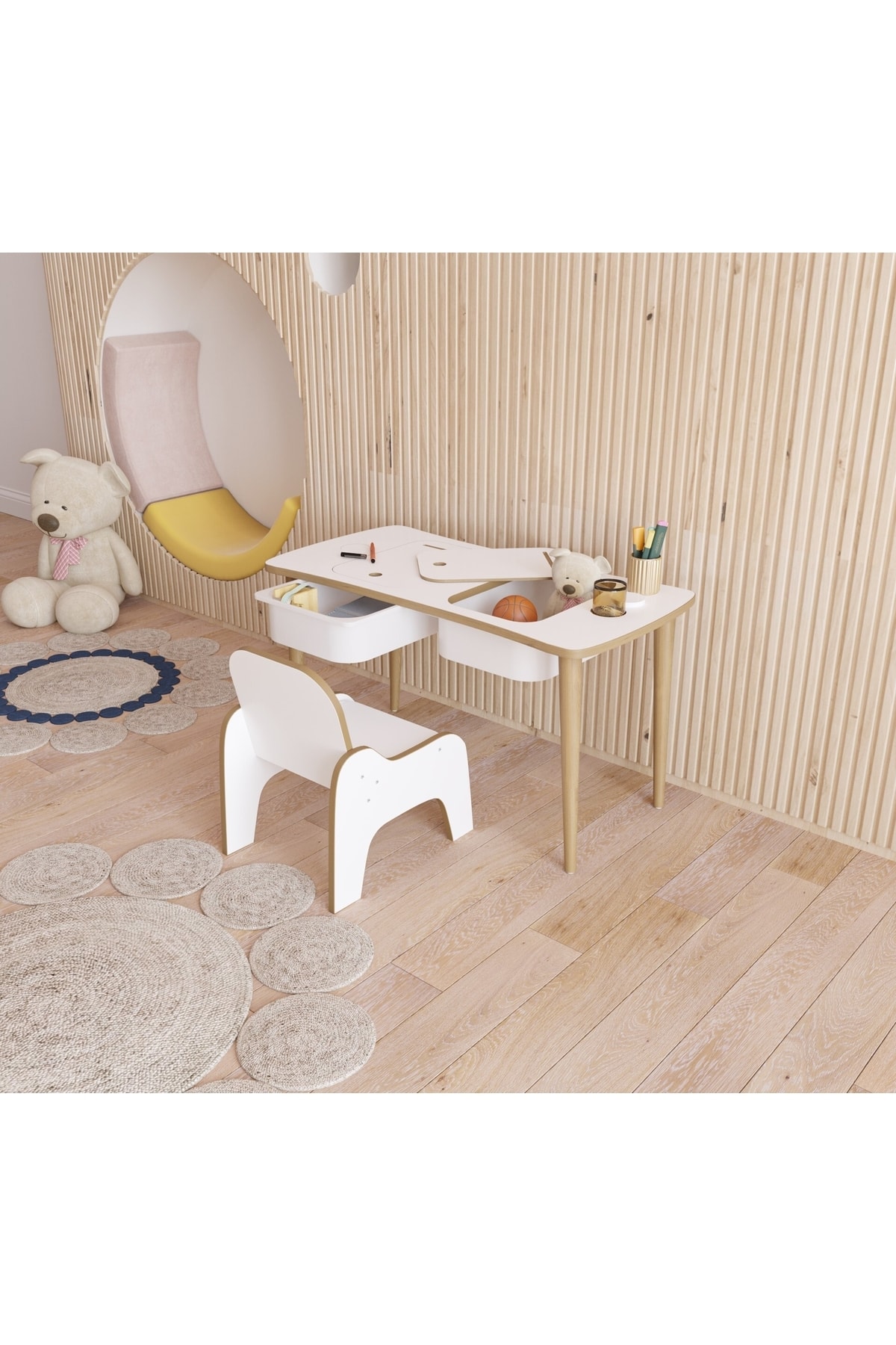 Montessori Children's Table Play Table Activity Table Work Table with Puff Chair