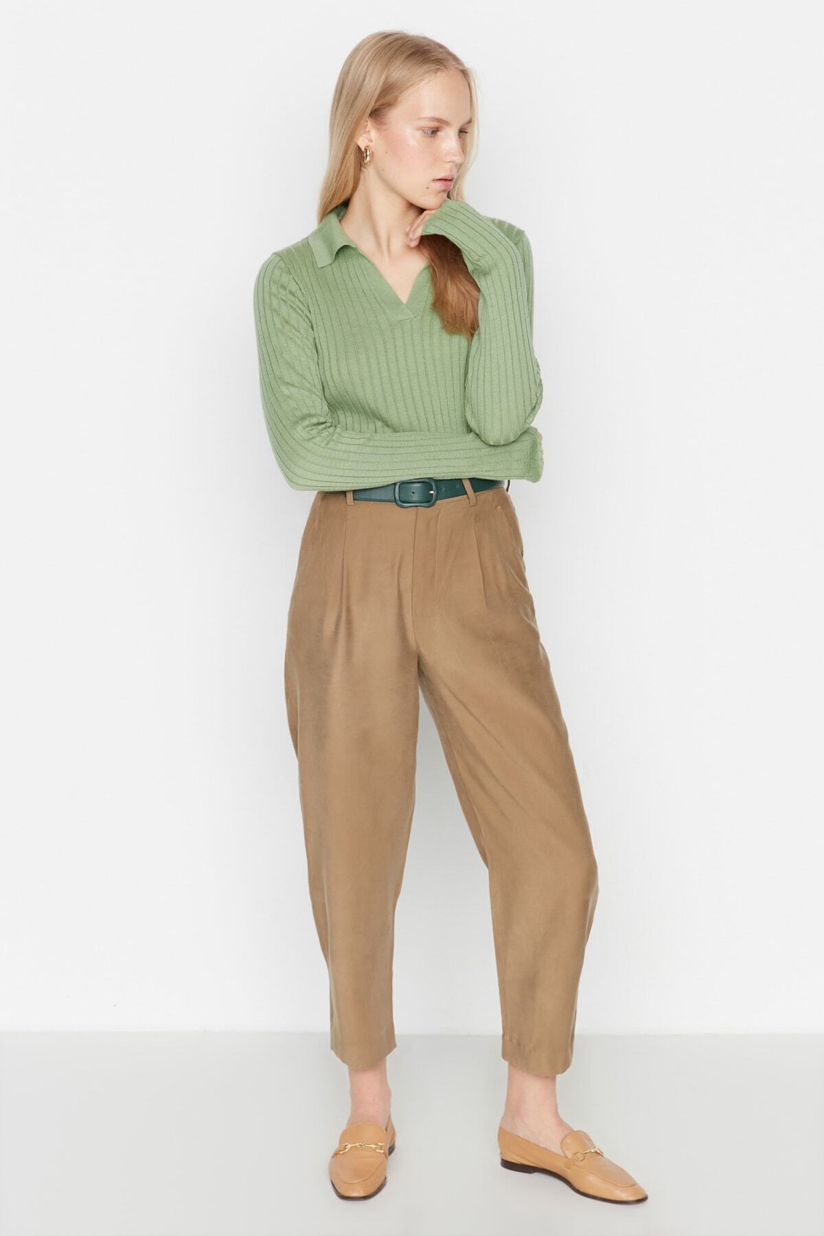 Trendyol Collection Sweter z golfem i rękawami w kolorze miętowym TWOAW21KZ1113