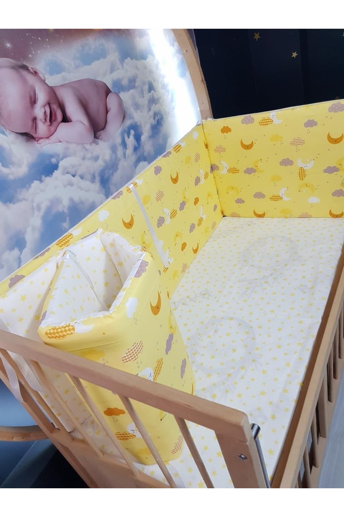 60x120 Bebek Beşik Korumalık Seti Ay Desen 4 Parça 2