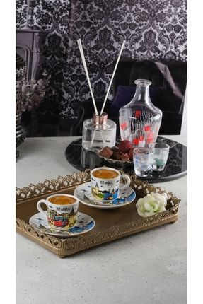 Istanbul Temalı Baskılı Porselen Ikili Kahve Takımı 2 Nolu Tasarım MRS04-IST-02