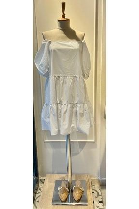 Beyaz Yazlık Kısa Kollu Poplin Elbise B138S