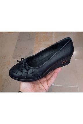 Kadın Içi-dışı Hakiki Deri Ortopedik Dolgu Taban Siyah Ayakkabı AYK100053