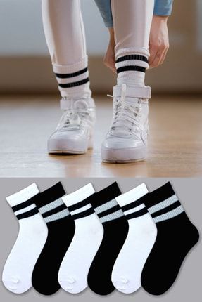 6'lı Tenis Boy Çember Desenli Siyah Beyaz Çorap Seti perroquetstore281