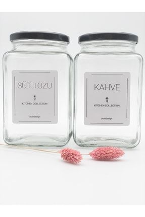 Süt Tozu - Kahve Kavanozu / Saklama Kabı Kare Cam Siyah Metal Kapak 1000ml zeze000470