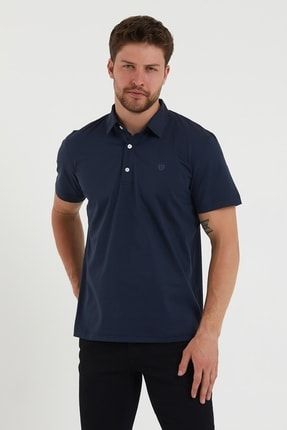 Erkek Lacivert Gömlek Yaka Düğmeli Merserize T-shirt 383