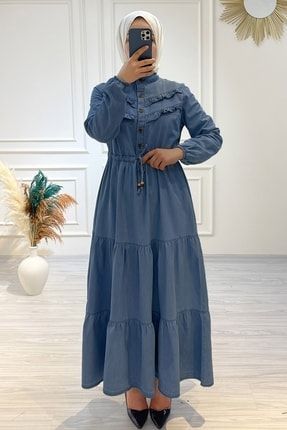 Felen Fırfır Detaylı Kot Elbise - Açık Mavi MS00OR3823