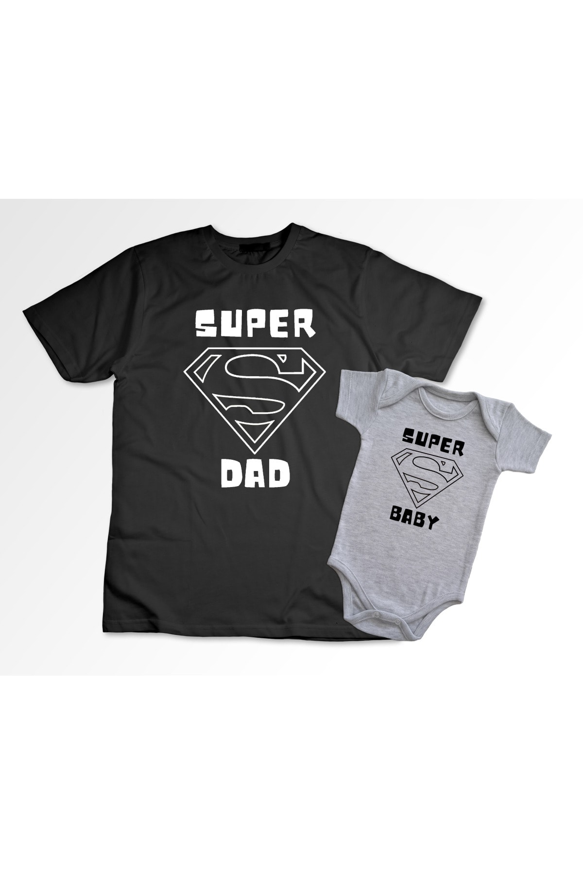 Happy Onesie Co Siyah Super Dad Baba Oğul/kız Kombin T-shirt Body