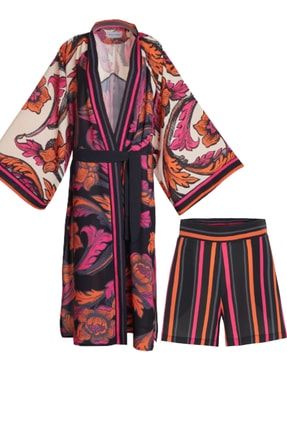 Charlotte Kimono Elbonia Midi Yüksek Bel Şort Takım QS22-3001150