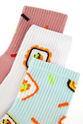 Çok Renkli Desenli 3'lü Paket Örme Soket Çorap THMAW23CO00018