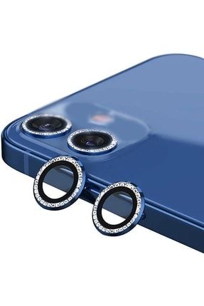 Iphone 12 Mini Uyumlu Swarovski Taşlı Kamera Lensi Koruma Camı Mavi mcswrvsk12mblue