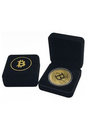 Altın Baskılı Siyah Kadife Kutulu Altın Rengi Bitcoin Madeni Para Hediyelik Eşya Kripto Para BTCKUTU
