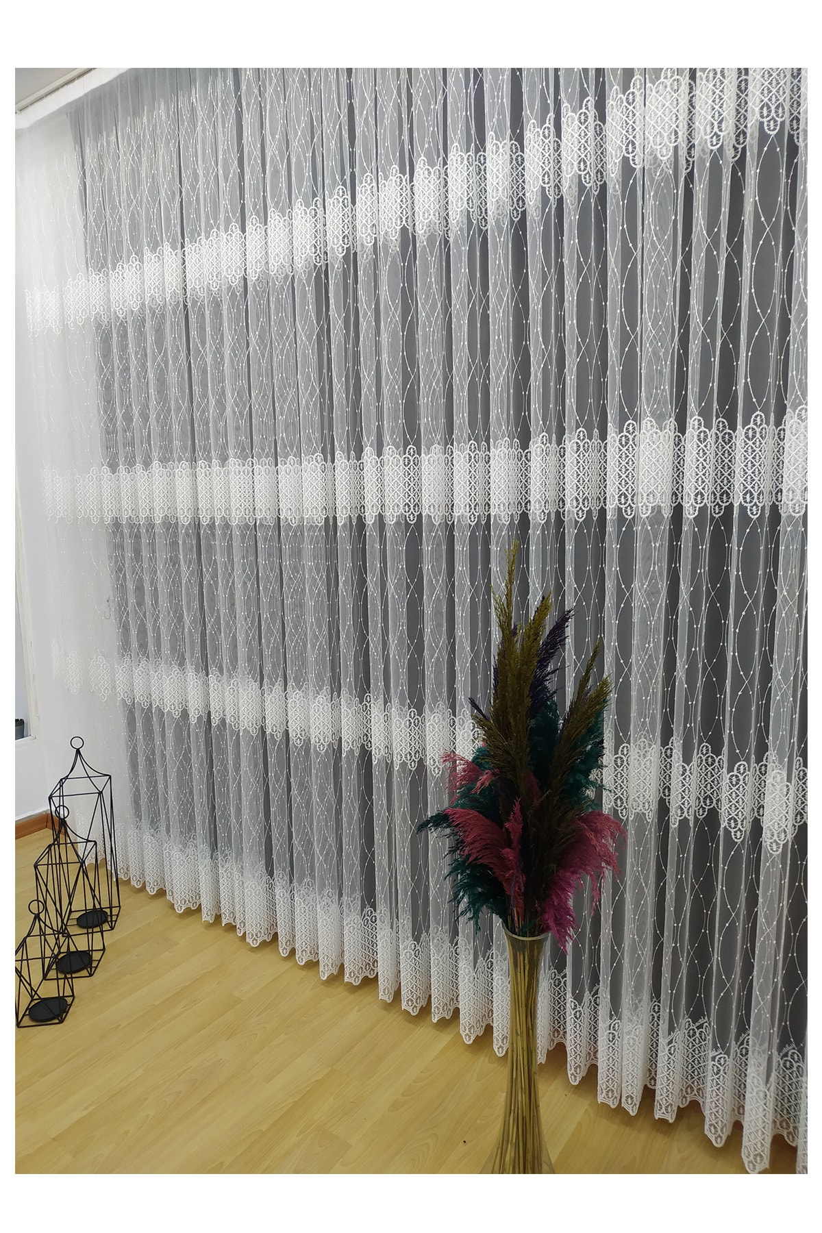 evihtiyaclarim by IOC-New Season Honeycomb Panel Pattern Virtual Backdrop Does Not Require Ironing Ortapile Tulle Curtain 4