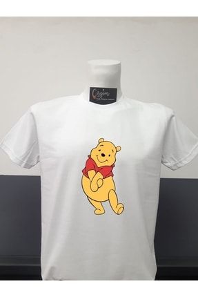 Unisex Winnie The Pooh Baskılı Beyaz Tişört ÇA395