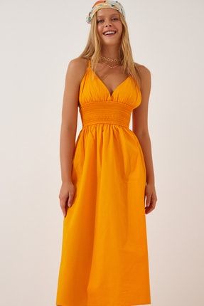 Kadın Oranj Askılı Poplin Elbise TO00020