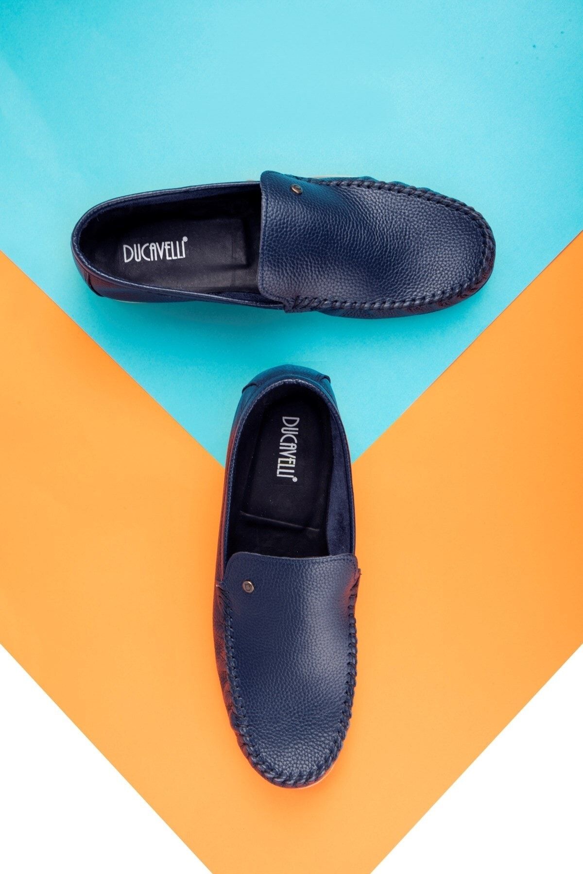 Ducavelli-Attic Genuine Leather Men's Casual Shoes, Rok Loafer Shoes Navy Blue 6