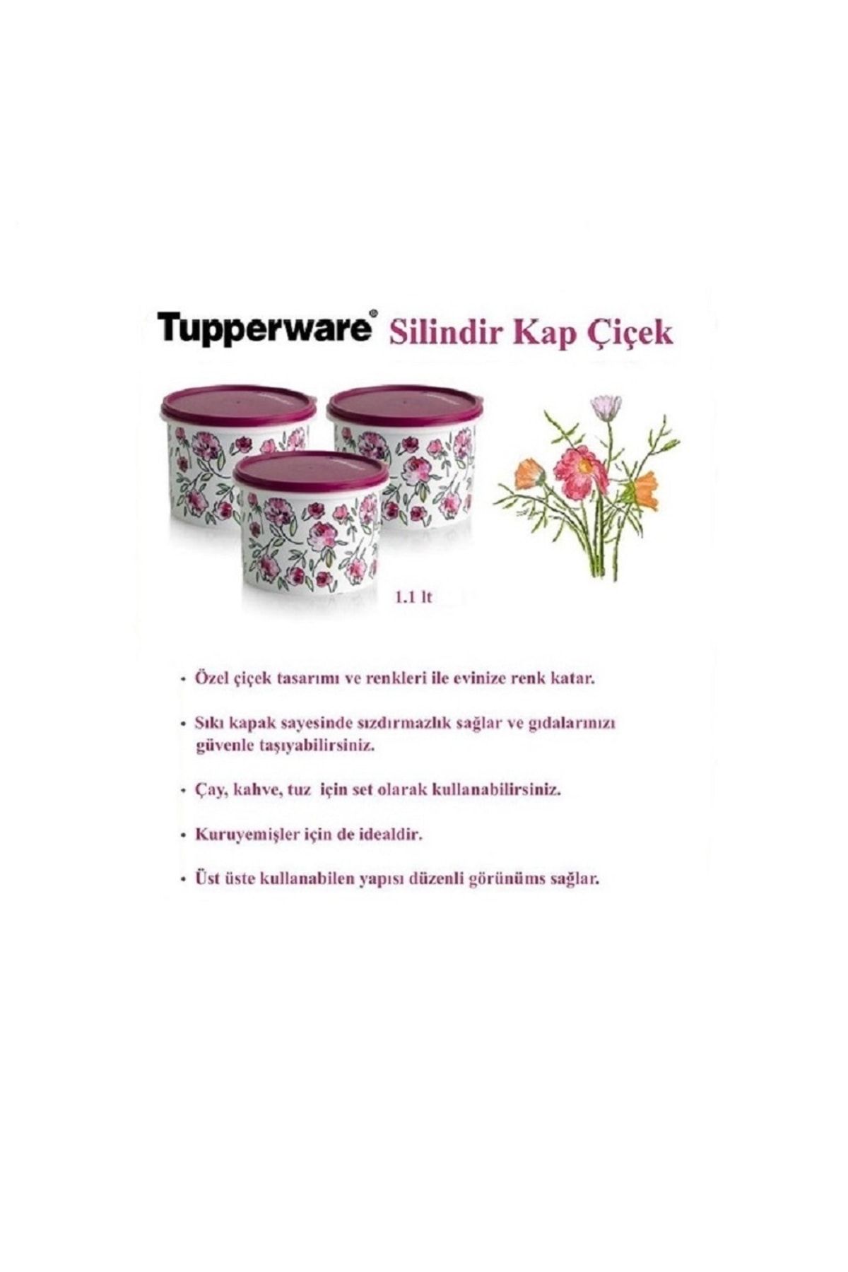 Tupperware-Cylinder Storage Container Set of 3 1.1 Lt Claret Red Hsgl 2
