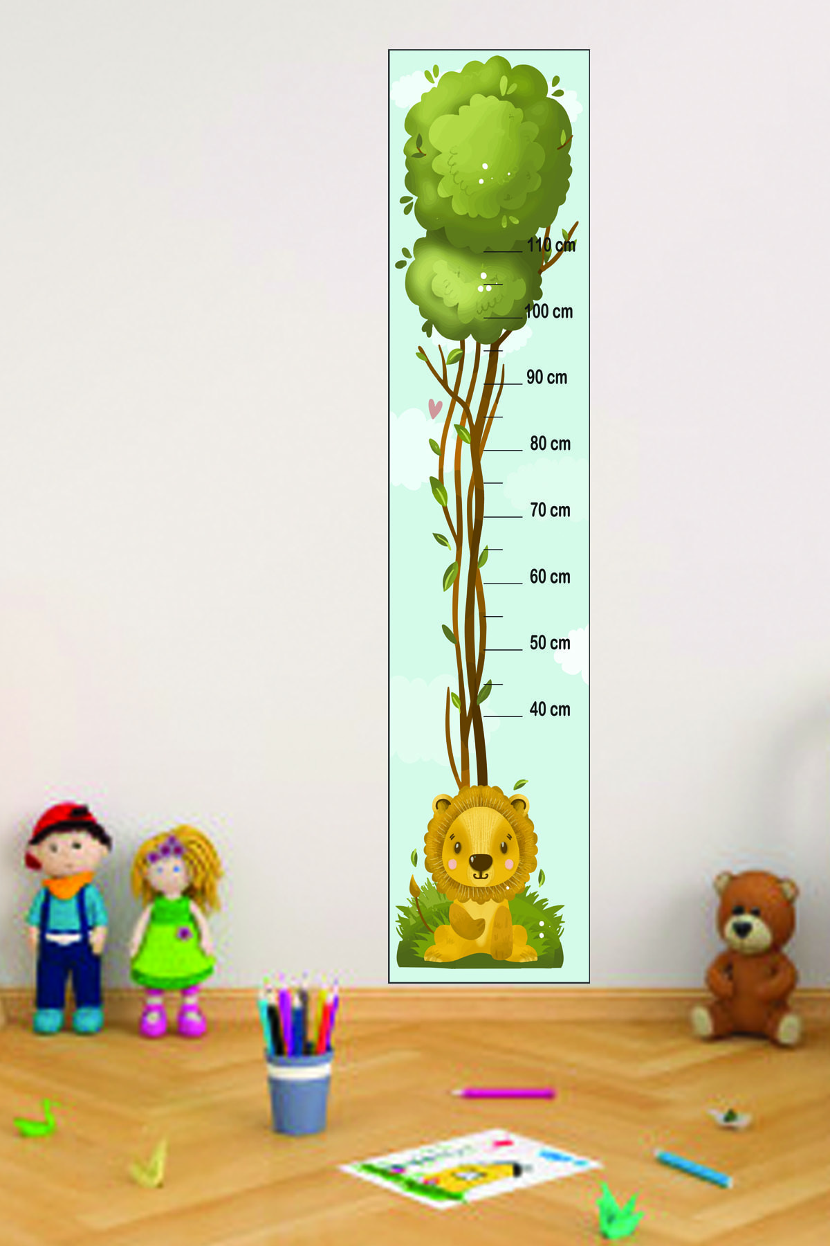 Minik Aslan Çocuk Odası Boy Ölçer Sticker 30x140 Cm