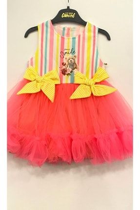 Kız Çocuk Renkli Çizgili Fiyonklu Elbise 22YELBZ3072