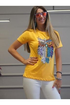 Lagom Boncuk Işlemeli Baykuş Modelli Kadın Tişört LGM.165