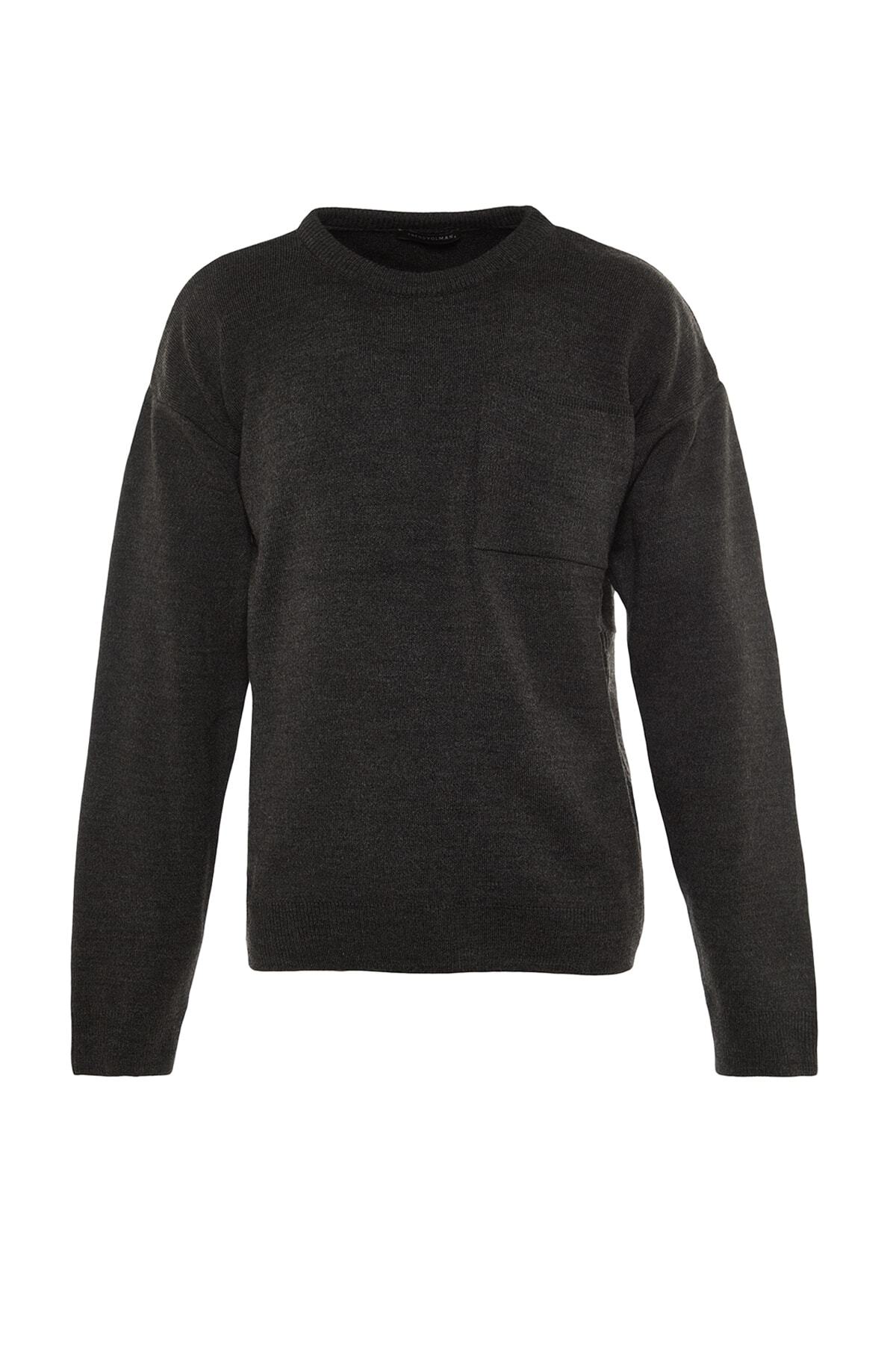 Trendyol Collection-Anthrazitfarbener Oversize-Strickpullover mit Rundhalsausschnitt - TMNAW22KZ0146 8