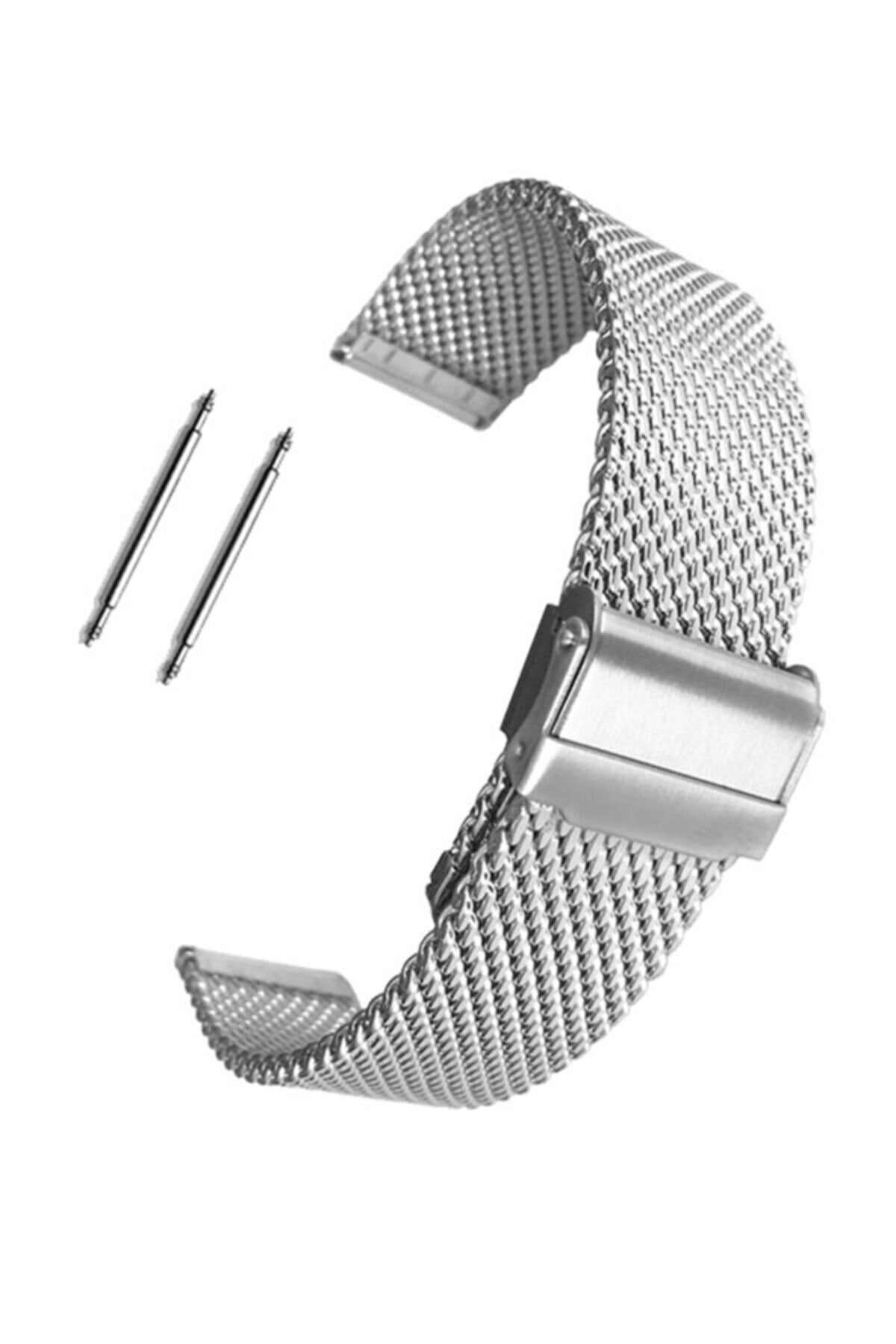 Fossil 22mm Watch Compatible Metallic Silver Color Locked Steel Mesh Watch Strap