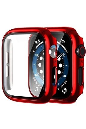 Apple Watch 7 45 Mm Ekran Koruyucu Cam 360 Derece Kasa Koruyucu Sert Parlak Metalik Kırmızı SKU: 218427