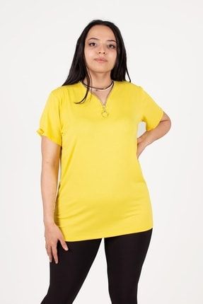 Büyük Beden Kadın Giyim Fermuar Detaylı Tshirt Çok Renkli Bz826 BZ826