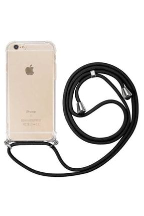 Apple Iphone 6 Ve 6s Ipli Askılı Şeffaf Korumalı Premium Silikon Kılıf Siyah SKU: 313776