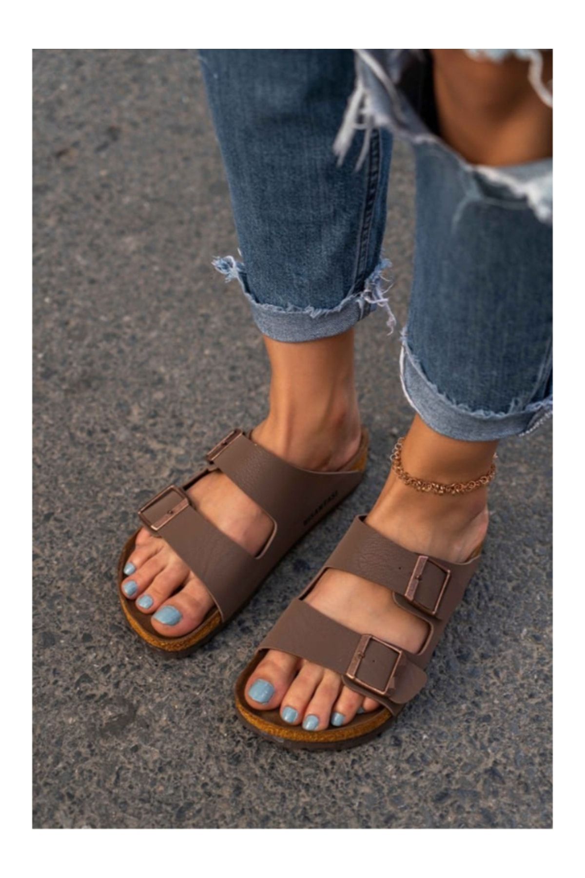 Patea Moda Unisex Kahve Çift Toka Terlik