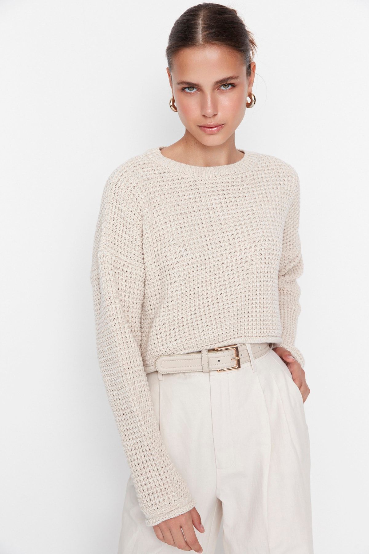 Trendyol Collection-Wide Fit Stone Crop Strickpullover – TWOAW23KZ01193 3
