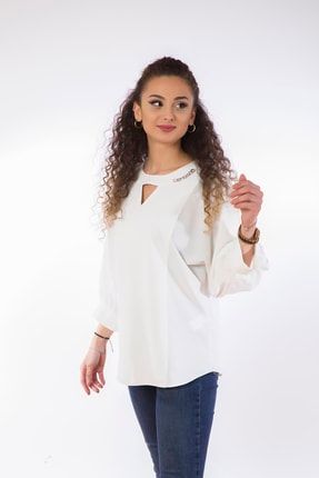 Lamia Donna Yakası Zincirli Beyaz Bluz 820220202114-10