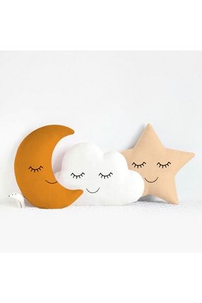 Bebek Ve Çocuk Odası Ay-yıldız-bulut Yastık Seti Uyku Arkadaşları Süs Yastıkları Üçlü Kombin mimuuclukombin