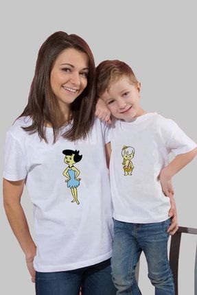 Betty Ve Bambam Baskılı Anne Oğul Kombin Beyaz Tişört (fiyatlar Tek T-shirt Içindir) ANNE-OGL-003