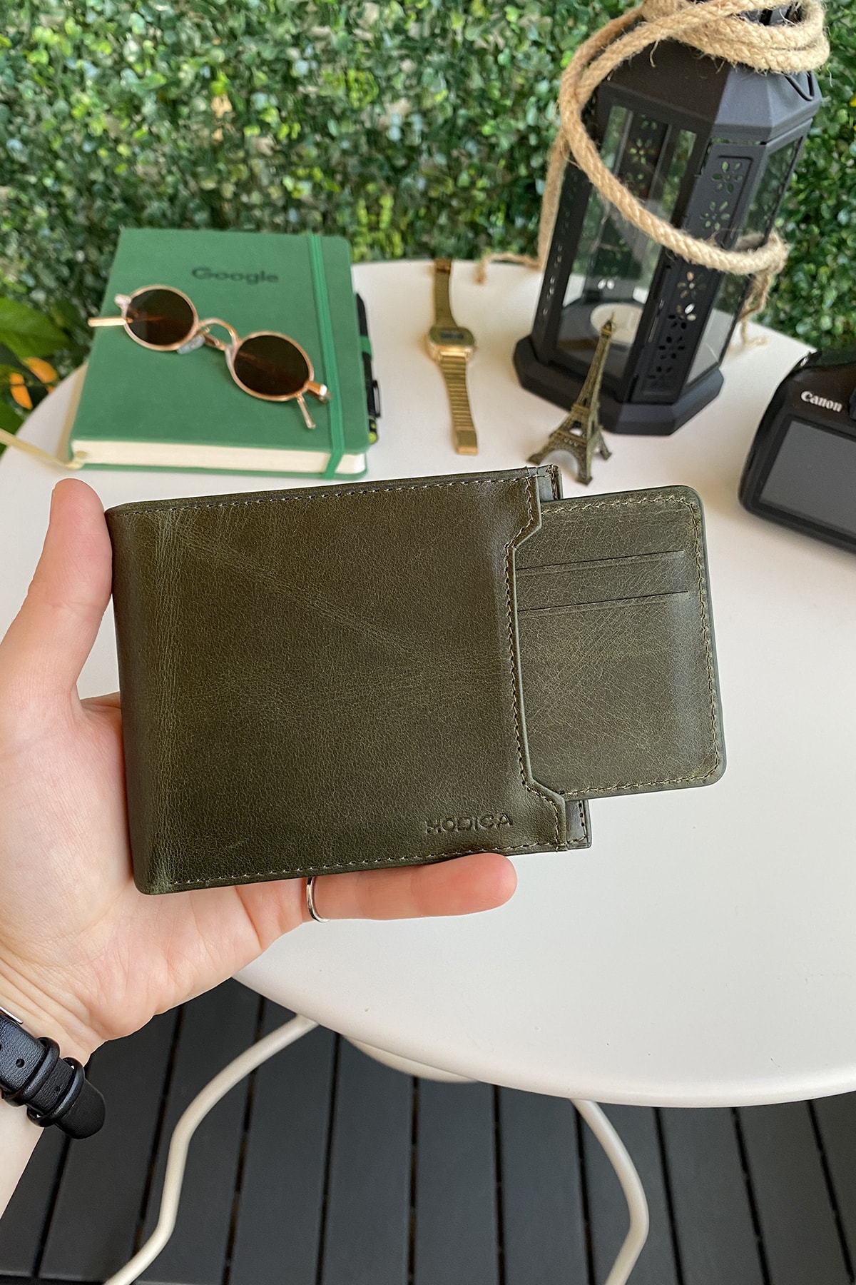 Dallas - Genuine Leather Green Men's Wallet with Kangaroo Split, Coin Split, High-End Handcrafting