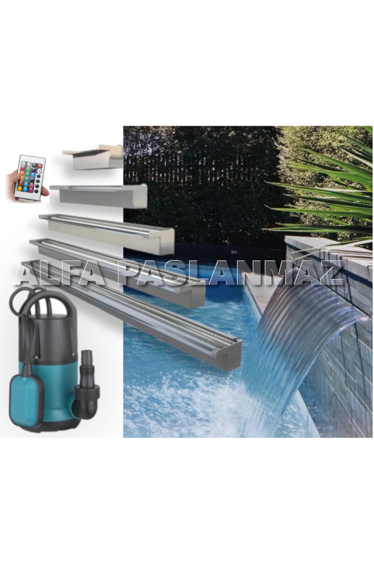 Rgb Led Işıklı Paslanmaz Duvar Şelalesi Aısı 304 Kalite Paslanmaz 120 Cm + Pompa Dahil Set