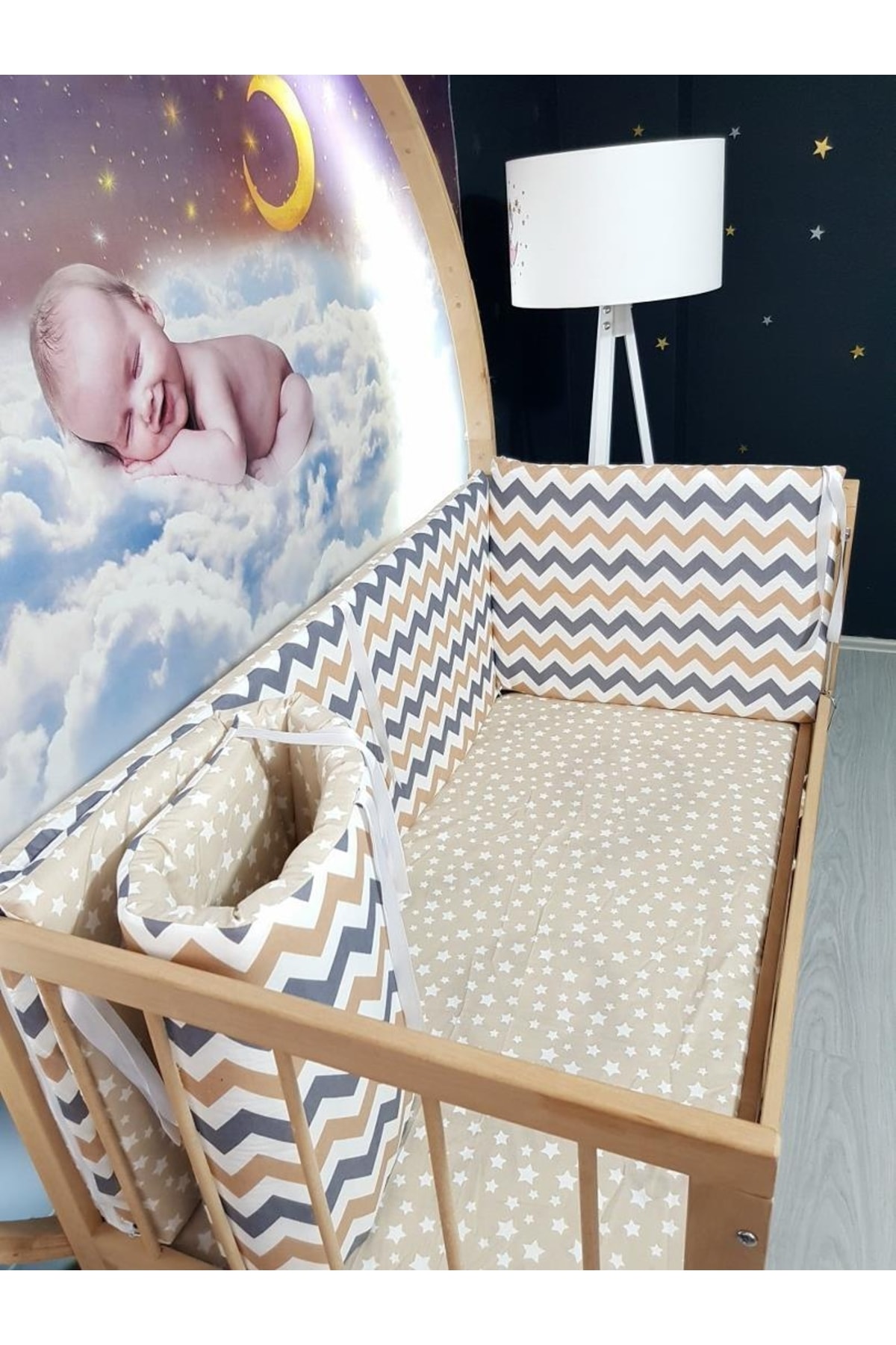 70x130 Bebek Beşik Korumalık Seti Zigzag Desen 4 Parça 4