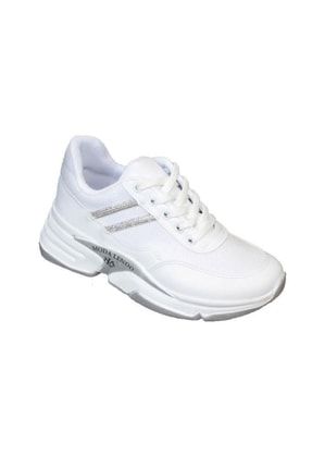 Yaz Kış Kadın Beyaz Kalın Taban Simli Taşlı Sneaker Spor Ayakkabı YKA5002