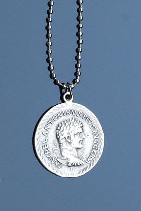 Roma Imparatorluğu Madeni Para Kolye Gümüş Kaplama Top Zincir R00125B01GMSUX