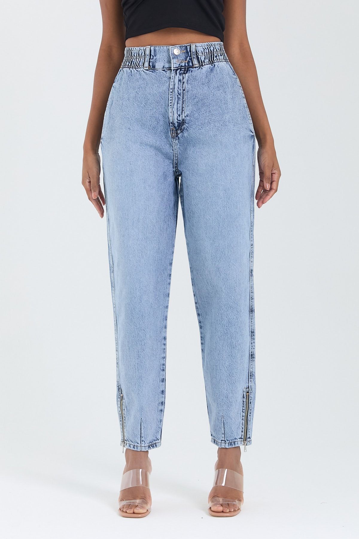 Kadın Paça Fermuar Detaylı Mom Kalıp Jeans 1114