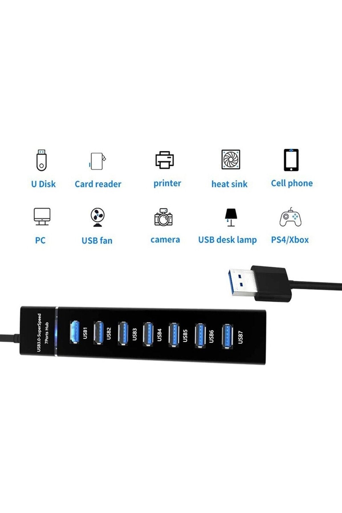 An-76 Usb 3.0 Super Speed 7 Port 5 Gbps Usb Çoklayıcı Hub 1mt Kablo - 2