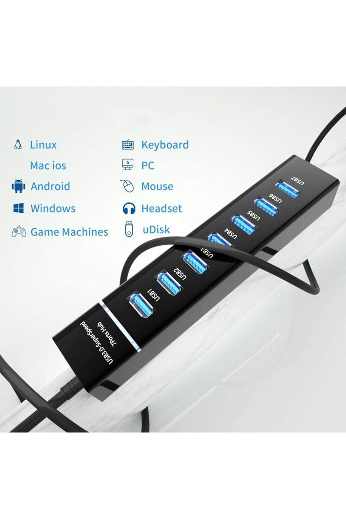 An-76 Usb 3.0 Super Speed 7 Port 5 Gbps Usb Çoklayıcı Hub 1mt Kablo - 4