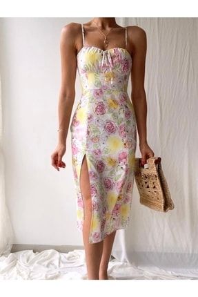 Kadın Çiçek Desenli Yırtmaçlı Brook Elbise PW-1015