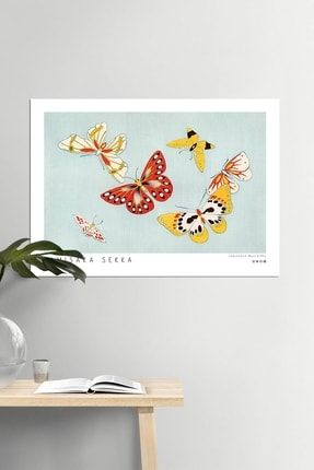 Premium Çerçevesiz Poster | Kamisaka Sekka-japanese Butterfly No 2 Poster | Kelebekli Tablo DUWPOSM0084
