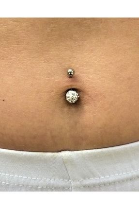 Kadın Beyaz Şambala Hamur Swarovski Taş Göbek Piercing 10 mm GBKPR42