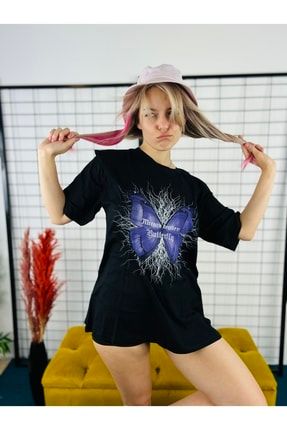 Gothic Harajuku Butterfly Siyah Oversize Unisex T-shirt tişört-gothic--morbutterfly