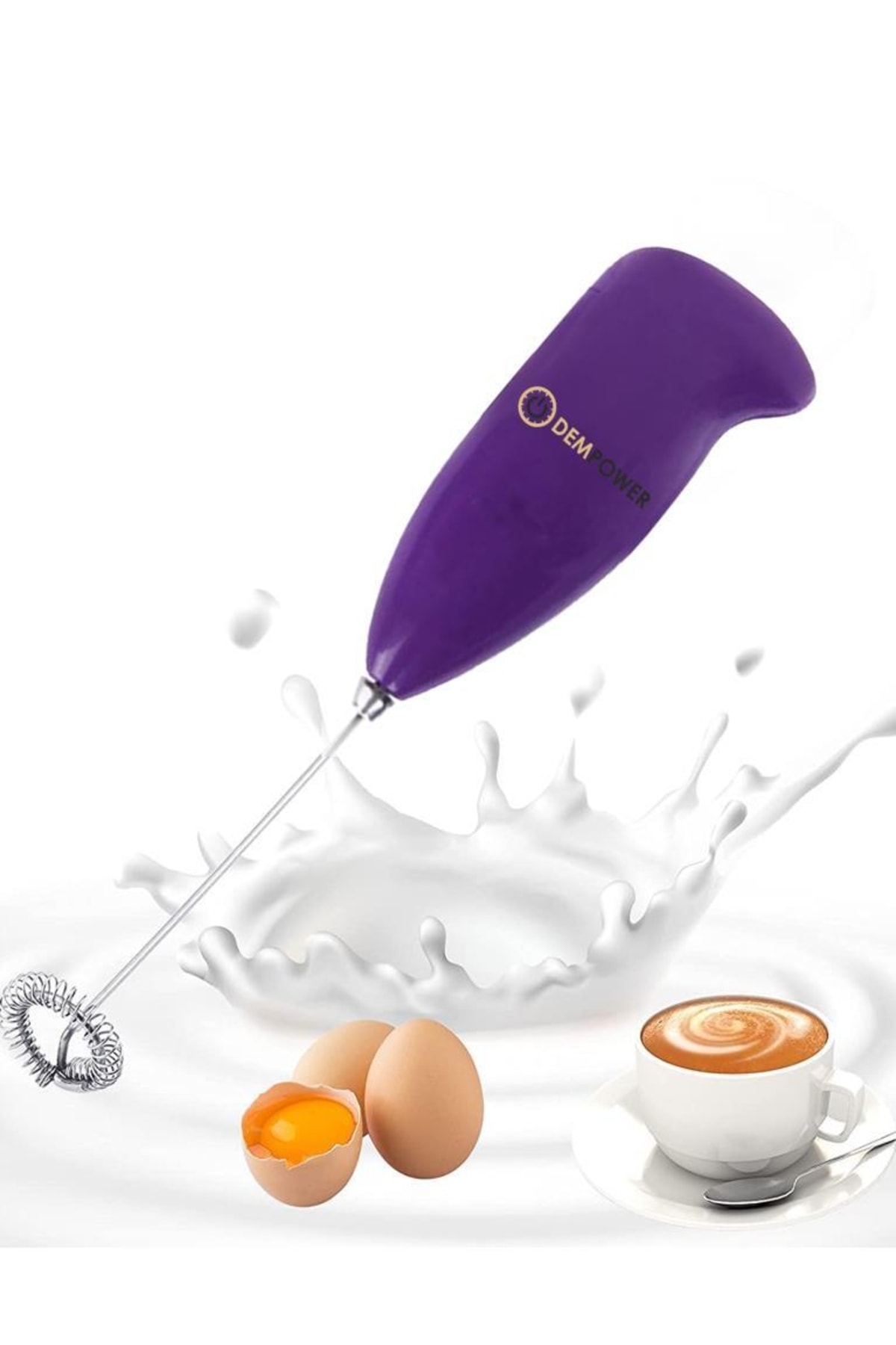 DEMPOWER Renkli Pilli Mini Mikser Kahve Süt Köpürtücü Mor