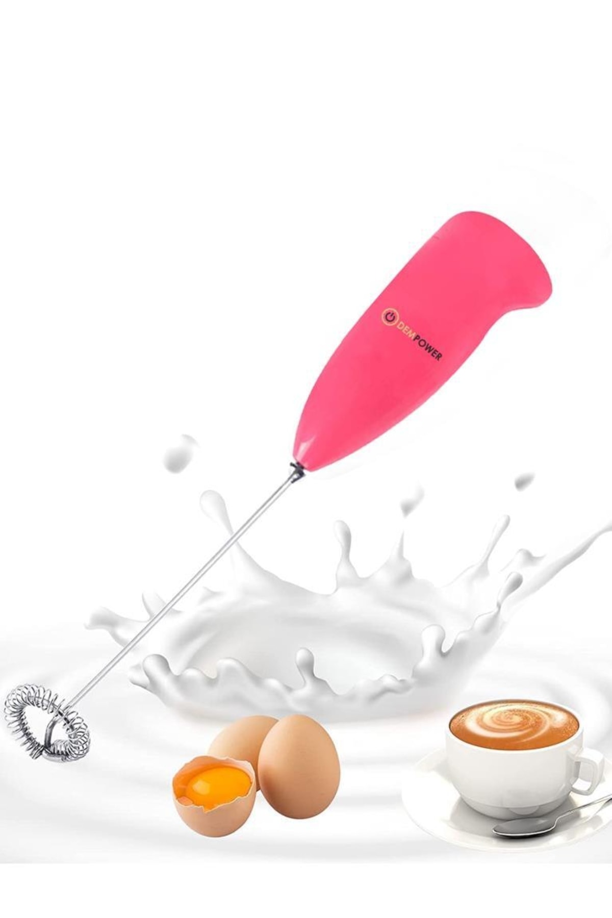 DEMPOWER Renkli Pilli Mini Mikser Kahve Süt Köpürtücü Pembe