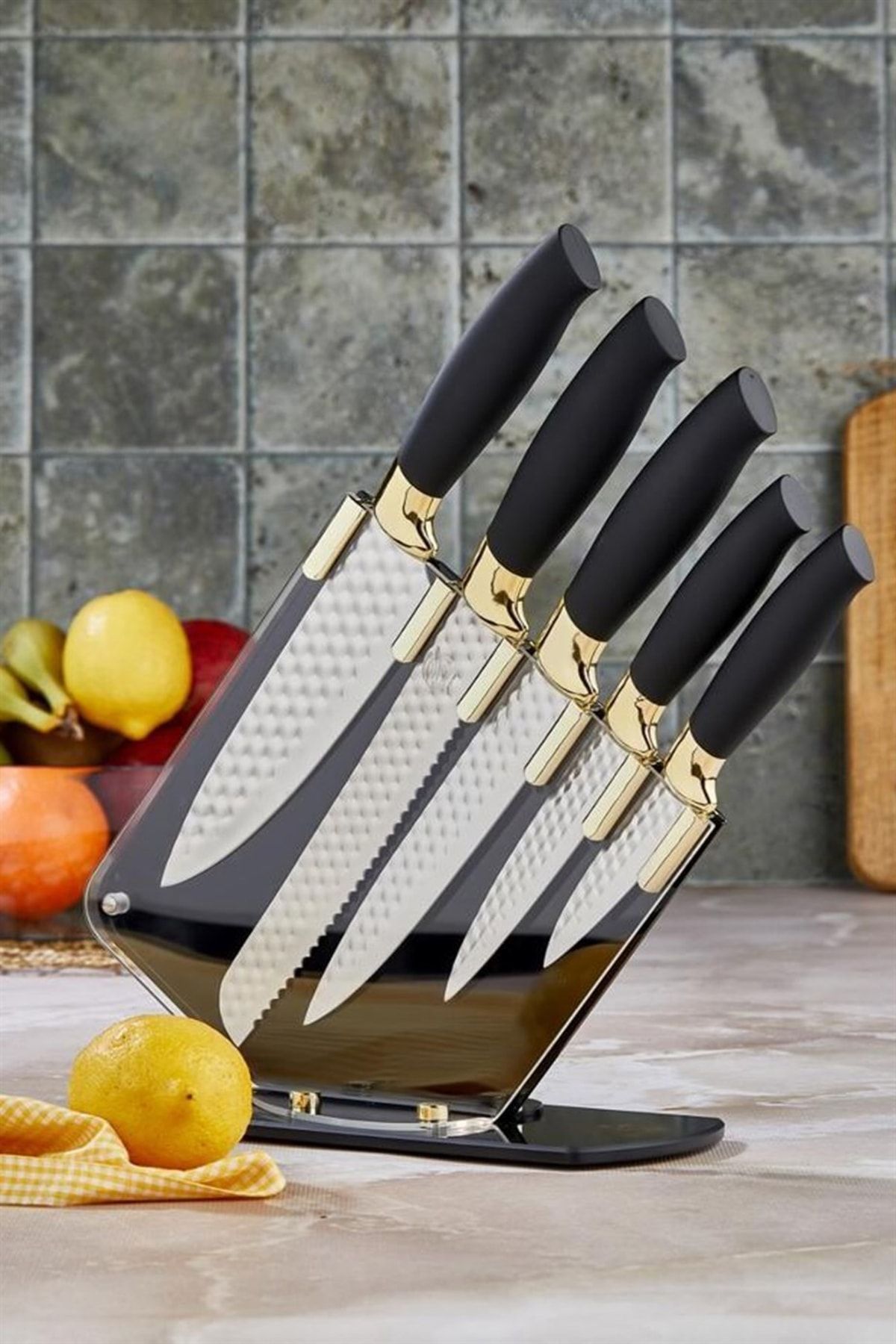 Buy Tower 5 Piece Knife Block - Rose Gold and Black